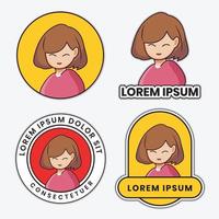 set di logo di una mascotte di una ragazza adolescente o giovane vettore