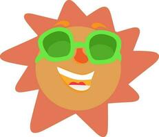 piatto illustrazione di divertente sole con verde occhio occhiali. vettore