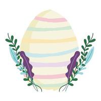 carino uova di Pasqua colorate strisce con fogliame natura sfondo bianco vettore