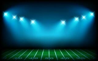 illuminato americano calcio stadio con proiettori. 3d vettore illustrazione