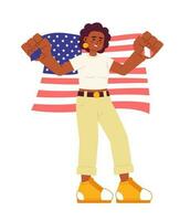 4 ° di luglio celebrazione piatto vettore individuare illustrazione. africano americano donna Tenere americano bandiera 2d cartone animato personaggio su bianca per ragnatela ui design. patriota isolato modificabile creativo eroe Immagine