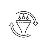 icona di linea del vettore di filtraggio e conversione con imbuto