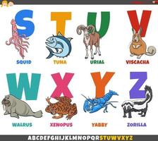 alfabeto del fumetto educativo impostato con personaggi animali vettore