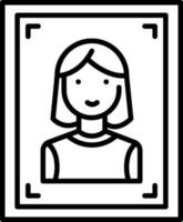 linea arte illustrazione di donna foto telaio icona. vettore