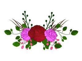 rosa fiori con le foglie nel floreale design. vettore