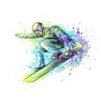 snowboarder astratto da una spruzzata di acquerello schizzo disegnato a mano illustrazione vettoriale di vernici