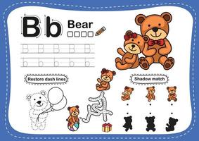 alfabeto lettera b orso esercizio con fumetto vocabolario illustrazione vettoriale