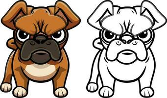 bulldog cartone animato portafortuna personaggio vettore illustrazione, arrabbiato Toro cane , colorato e nero e bianca linea opera d'arte , logo , simbolo , clip arte azione vettore Immagine