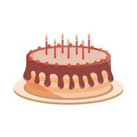 torta di compleanno con cioccolato fuso e candele vettore