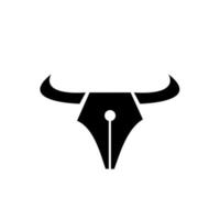 Bull penna combinazione di corno e penna illustrazione piatta vettore icona logo design