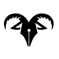 Penna di capra cornuto nero icona logo illustrazione vettoriale design
