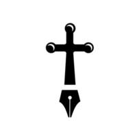 Christian croce logo penna illustrazione vettoriale icona design