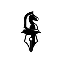 giornalista logo vettoriale icona concetto cavallo scacchi e pennino elementi