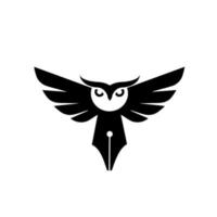 Owl pen smart pen logo concept owl geek bird con penna stilografica pennino icona vettore illustration design