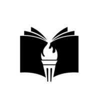 libro con il concetto di torcia ardente istruzione universitaria o biblioteca emblema icona vettore logo illustrazione design