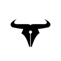 Bull penna combinazione di corno e penna illustrazione piatta vettore icona logo design