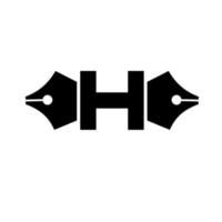 lettera h logo concept lettera h con penna pennino silhouette icona vettore illustration design