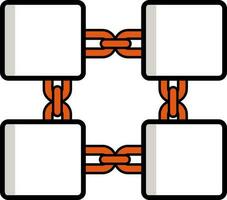 piatto stile blockchain icona o simbolo nel arancia e nero. vettore