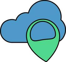 nube navigazione carta geografica perno icona nel blu e verde colore. vettore