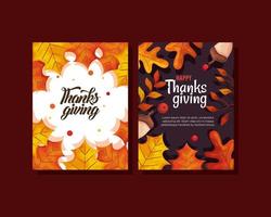 carte del giorno del ringraziamento con foglie autunnali e disegno vettoriale ghiande