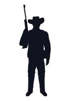 silhouette di figura di cowboy con carattere di fucile vettore