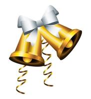 felice buon natale campane d'oro con icona fiocco d'argento vettore
