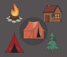 cinque icone di campeggio vettore