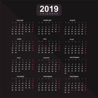 Anno 2019, sfondo vettoriale calendario