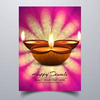 Bella felice diwali diya opuscolo modello di festival lampada ad olio vettore