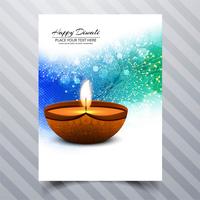 Bella felice diwali diya opuscolo modello di festival lampada ad olio vettore