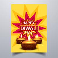 Bella felice diwali diya opuscolo modello di festival lampada ad olio vettore