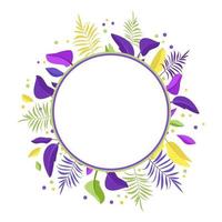 ghirlanda di foglie di palma cornice rotonda di foglie esotiche gialle e verdi viola luminose decorazioni festive estive per il poster della cartolina delle vacanze e l'offerta di design o banner vettore