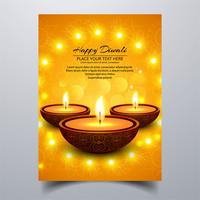 Bella felice diwali diya opuscolo modello di festival lampada ad olio vettore