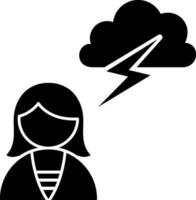 temporale nube con donna in piedi glifo icona. vettore