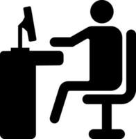 piatto illustrazione di uomo d'affari Lavorando su computer. vettore