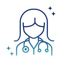 medico femminile di salute in linea con il carattere dello stetoscopio covid 19 icona della linea di pendenza pandemica vettore