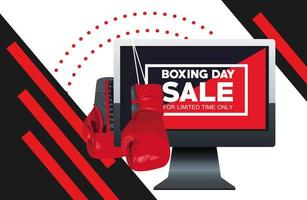 poster di vendita di boxing day con desktop e guanti vettore
