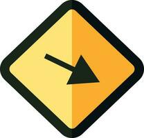 giù diagonale giusto freccia traffico cartello icona nel nero e giallo colore. vettore