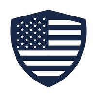 memorial day scudo bandiera celebrazione americana silhouette icona di stile vettore