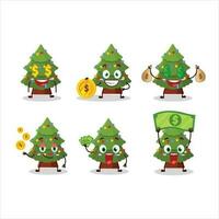 verde Natale albero cartone animato personaggio con carino emoticon portare i soldi vettore