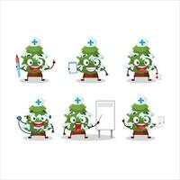 medico professione emoticon con verde neve Natale albero cartone animato personaggio vettore