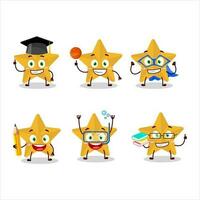 scuola alunno di nuovo giallo stelle cartone animato personaggio con vario espressioni vettore