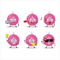 Natale palla rosa cartone animato personaggio con vario tipi di attività commerciale emoticon vettore