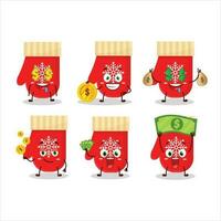 rosso guanti cartone animato personaggio con carino emoticon portare i soldi vettore