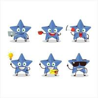 nuovo blu stelle cartone animato personaggio con vario tipi di attività commerciale emoticon vettore