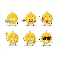 Natale palla giallo cartone animato personaggio con vario tipi di attività commerciale emoticon vettore