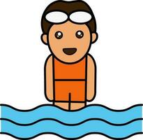 nuoto occhiali indossare ragazzo in piedi nel acqua colorato icona. vettore