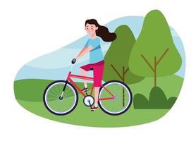 donna in bicicletta sullo stile di vita sano del carattere del campo vettore