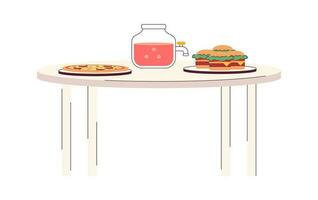 festa Fast food e punch vaso con rubinetto su tavolo semi piatto colore vettore oggetto. mangiare veloce cibo. modificabile cartone animato clip arte icona su bianca sfondo. semplice individuare illustrazione per ragnatela grafico design