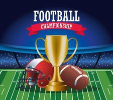 scritta sportiva super bowl football americano con trofeo e attrezzatura vettore